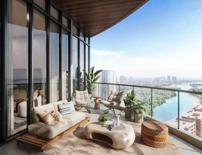 Upper-floor balcony with Missoni furnishings and canal views