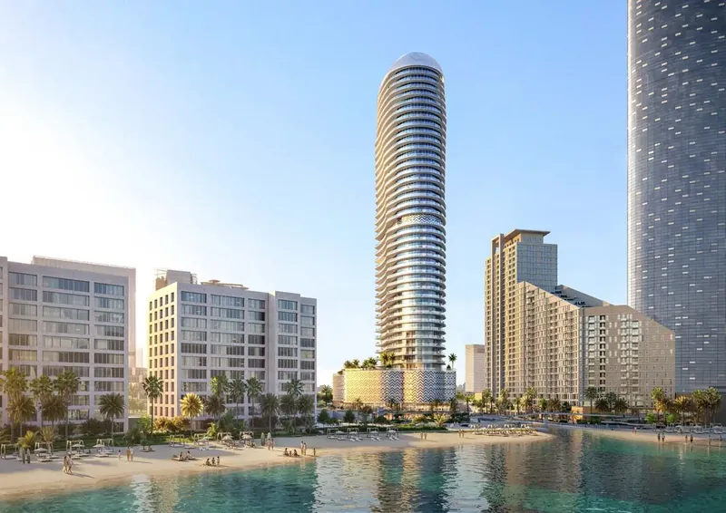 Waterfront by Missoni tower rising above its private beach on Al Reem Island